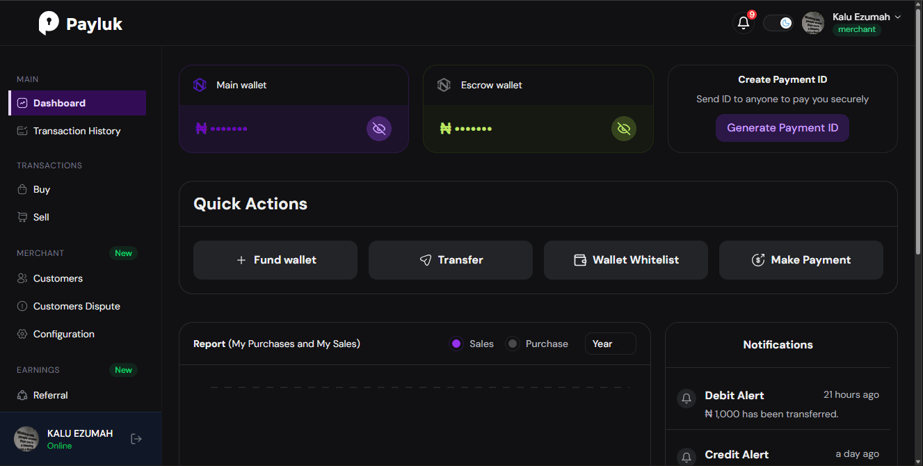 Dashboard — dark mode